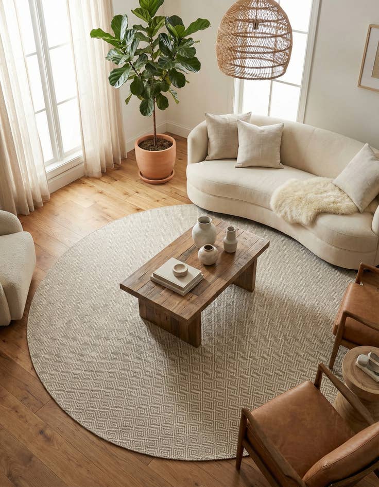 Detail image of 10' x 10'  Hand Woven Geo Trellis Flatweave Round Rug