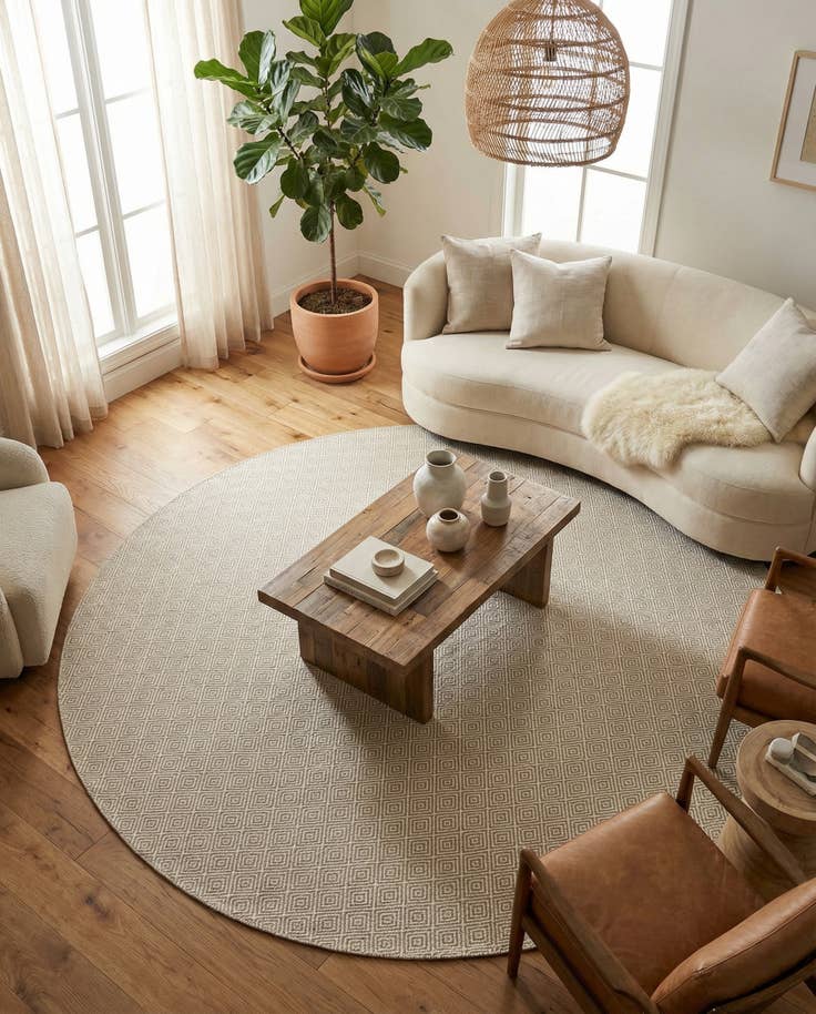 Detail image of 10' x 10' Hand Woven Geo Trellis Flatweave Round Rug