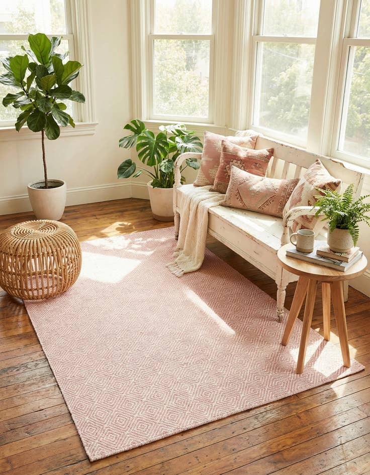 Detail image of 4' 1 x 6' 1  Hand Woven Geo Trellis Flatweave Rug