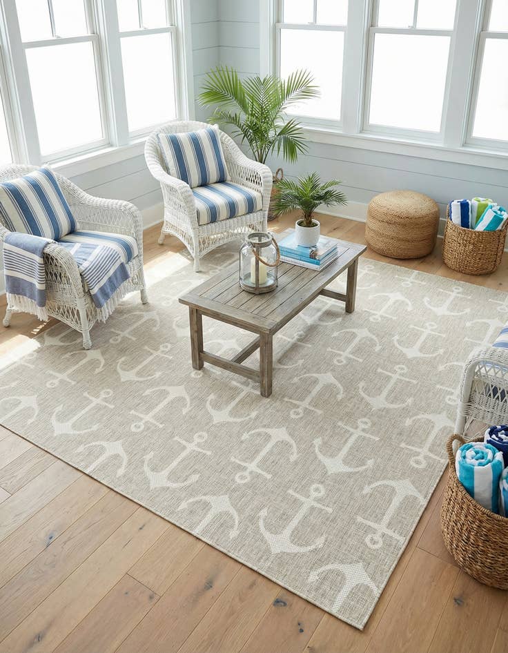 Detail image of 10' x 10'  Washable Coastal Indoor / Outdoor Square Rug