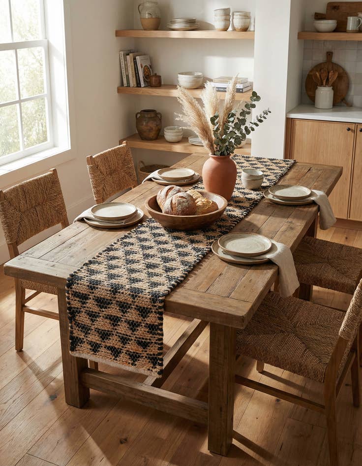 Detail image of 1' 2 x 8'  Hand Woven Chindi Jute Table Runner Rug