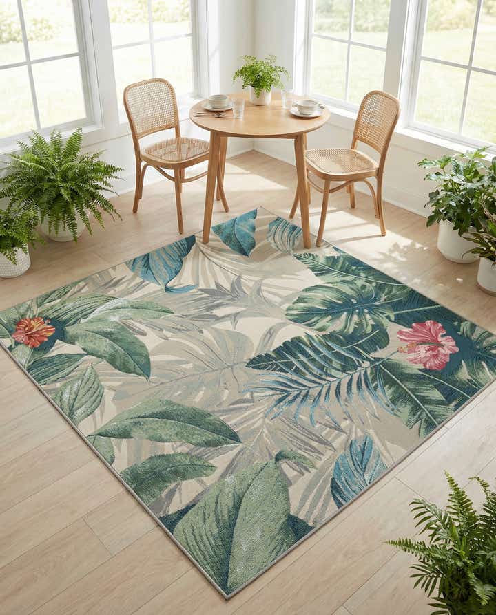5' 3 x 5' 3 Easy-Clean Botanical Indoor / Outdoor Square Rug