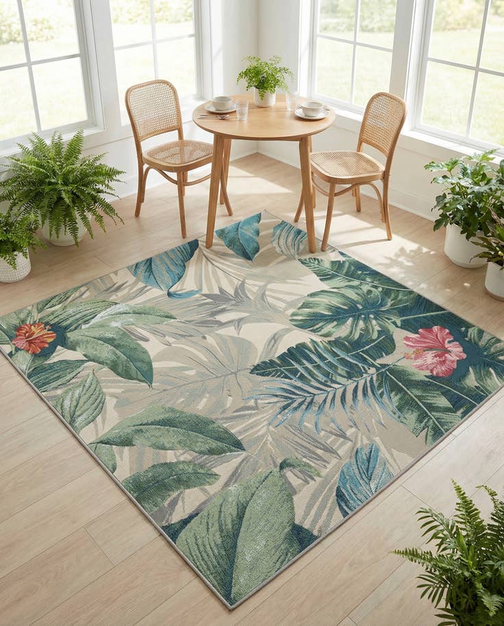 Detail image of 5' 3 x 5' 3 Easy-Clean Botanical Indoor / Outdoor Square Rug