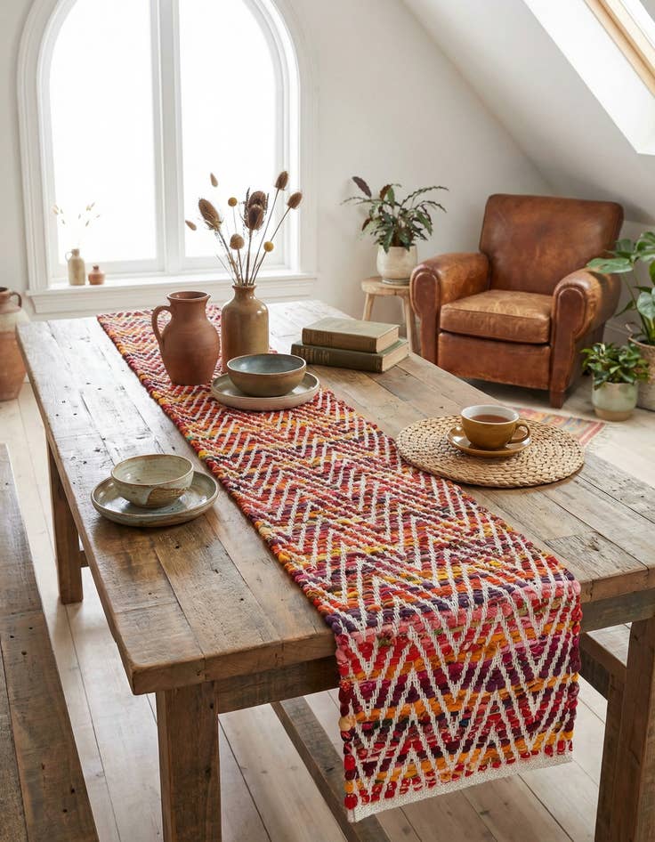 Detail image of 1' 2 x 8'  Hand Woven Chindi Chevron Table Runner Rug
