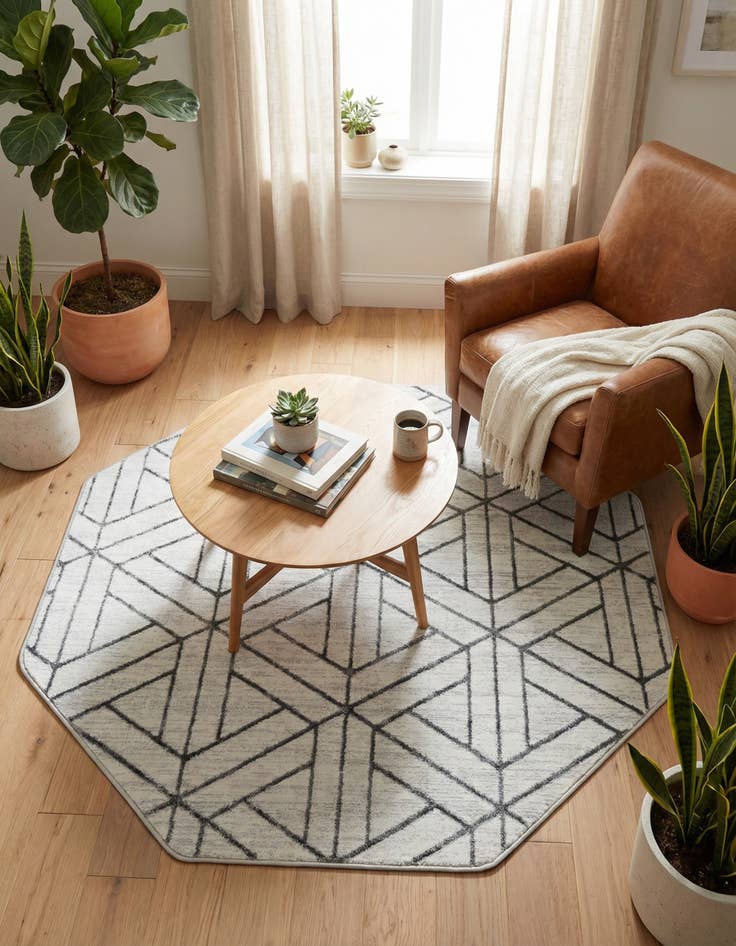 Detail image of 5' 3 x 5' 3 Lattice Trellis Octagon Rug