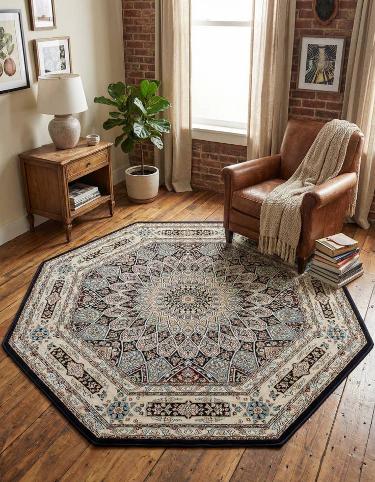 Detail image of 6' x 6' Nain Design Octagon Rug