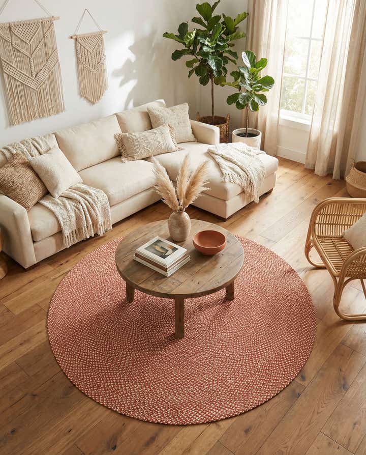 240cm x 240cm Handgefertigt Tweed Braided Jute Rund Teppich