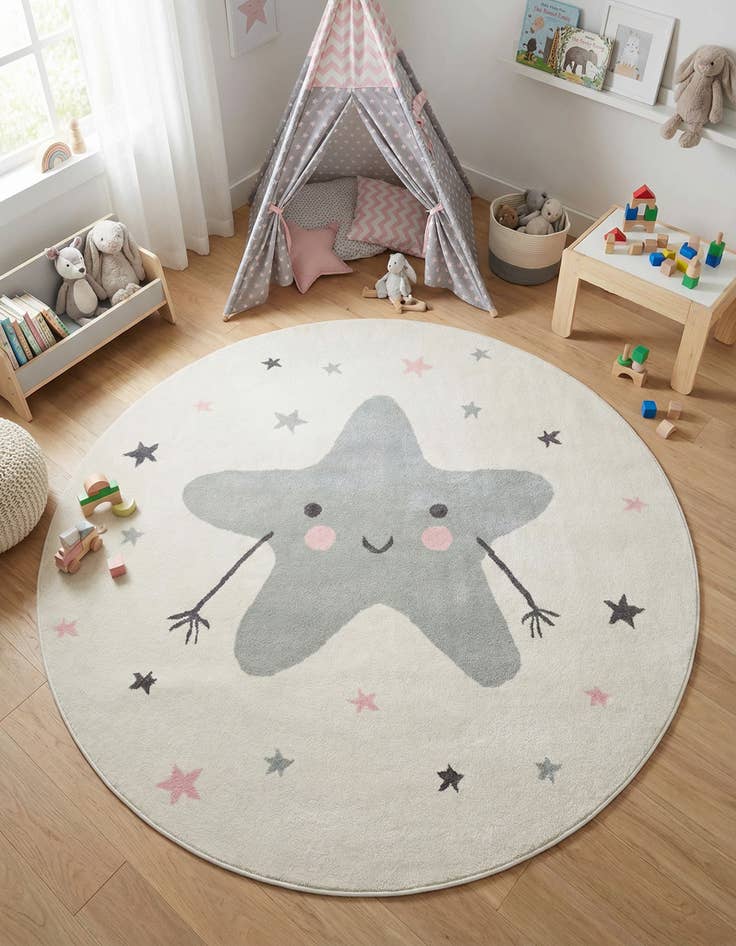 Detail image of 7' 10 x 7' 10 Star Whimsy Kids Round Rug