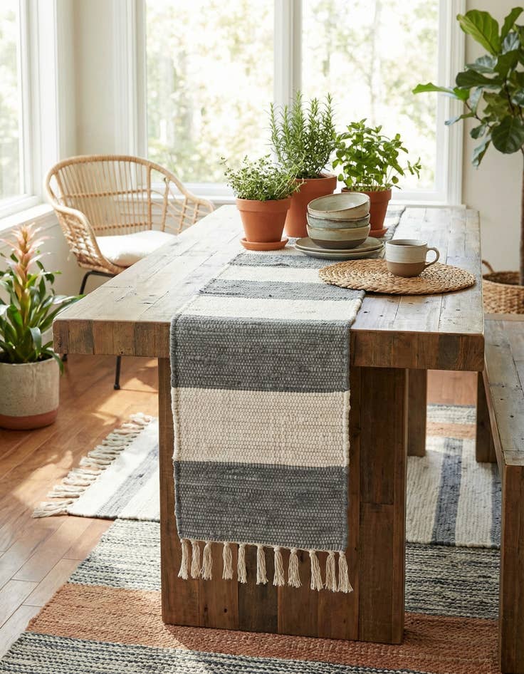 Detail image of 1' 2 x 4' 1  Hand Woven Chindi Rag Table Runner Rug