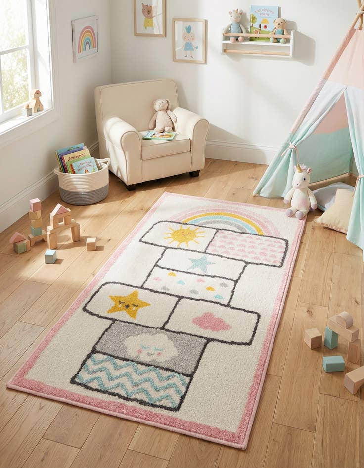 Detail image of 2' 2 x 4' Hopscotch Whimsy Kids Runner Rug