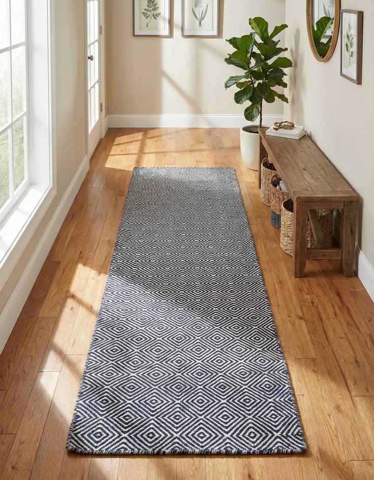 Detail image of 2' x 8'  Hand Woven Geo Trellis Flatweave Runner Rug