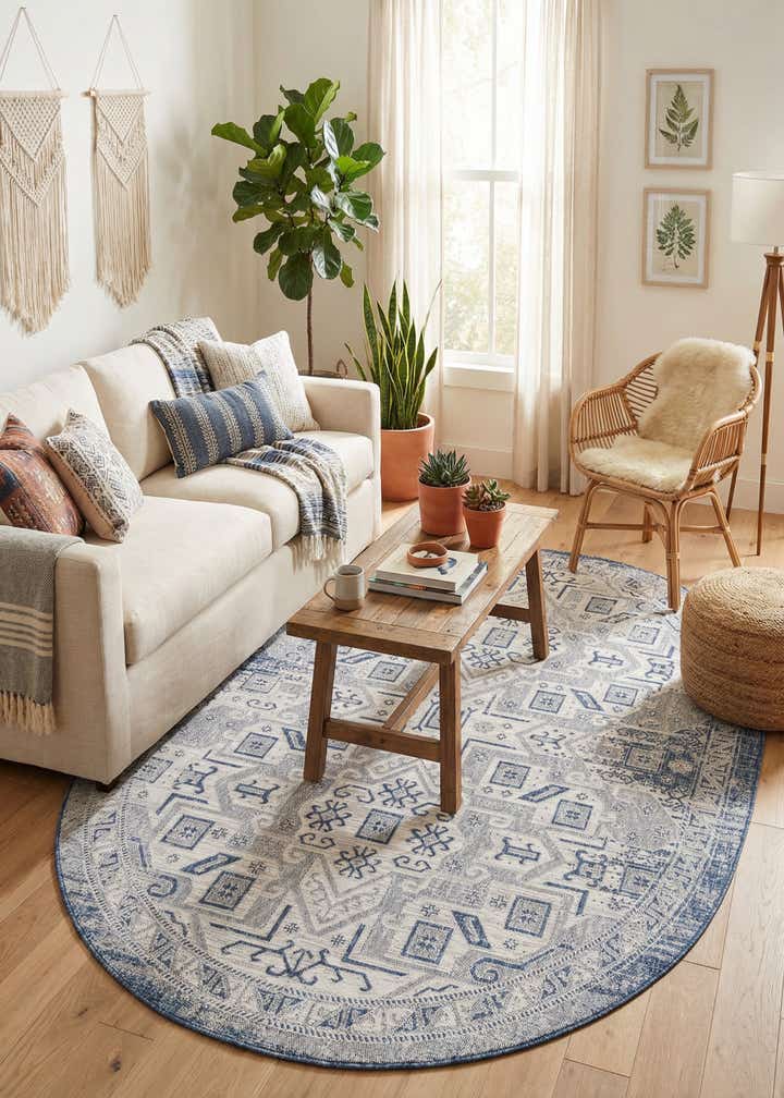 7' 10 x 10' Easy-Clean Aztec Indoor / Outdoor Oval Rug