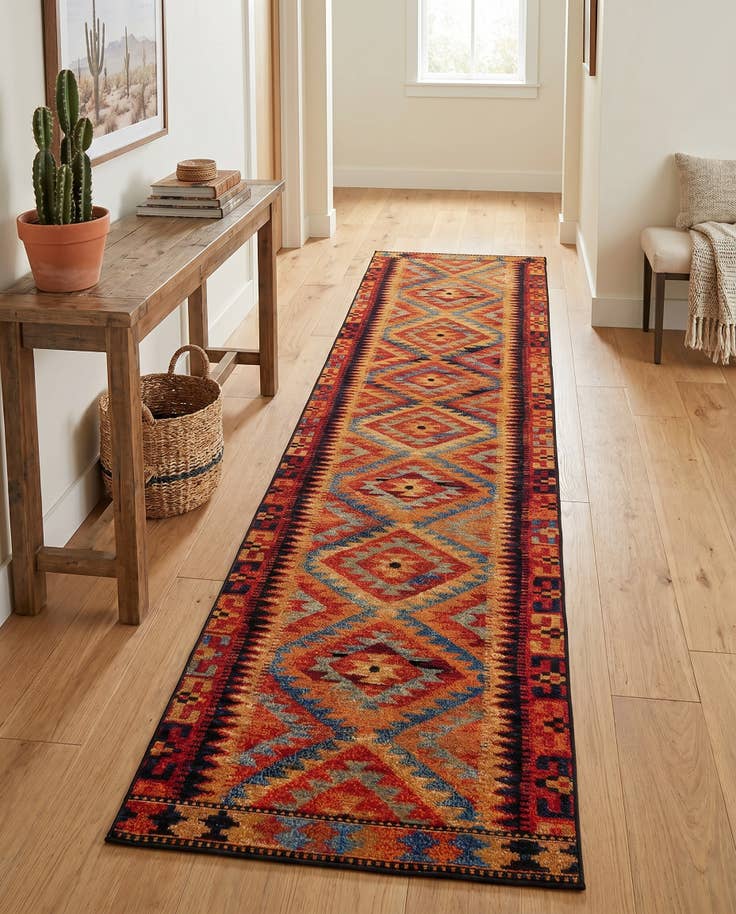 Detail image of 2' 7 x 12' Easy-Clean Tribal Indoor / Outdoor Runner Rug