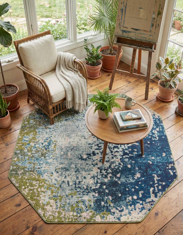 Detail image of 5' x 5' Washable Hyacinth Octagon Rug