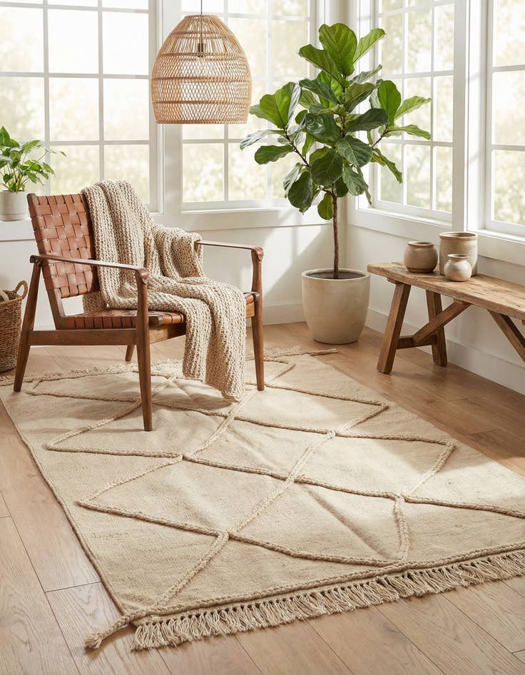 Detail image of 3' 6 x 4' 9 Hand Knotted Moroccan Wool Rug