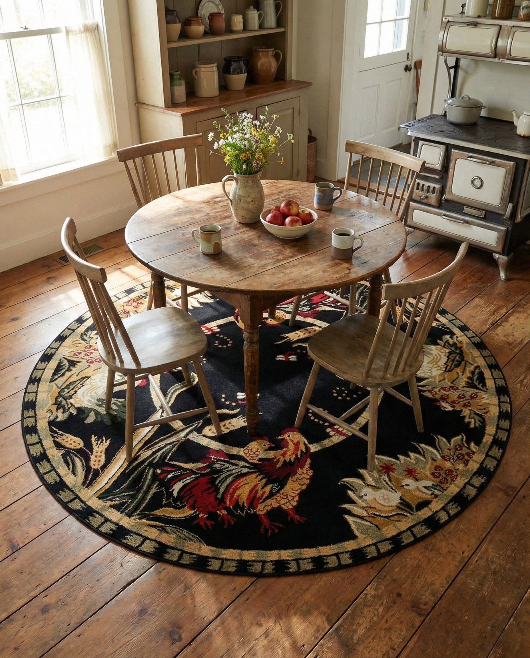 Black 7' x 7' Pastoral Round Rug | Rugs.com