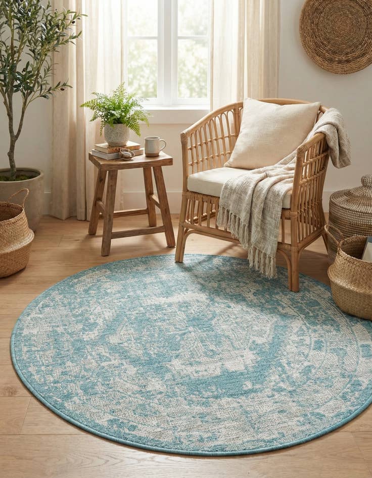 Detail image of 4' x 4' Washable Traditional Indoor / Outdoor Round Rug