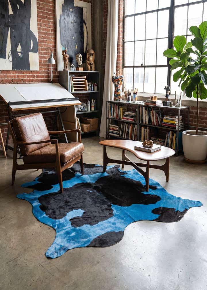 6' x 6' 2 Cowhide Leather Square Rug