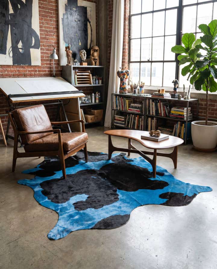 6' x 6' 2 Cowhide Leather Square Rug