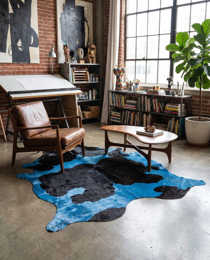 Detail image of 6' x 6' 2 Cowhide Leather Square Rug