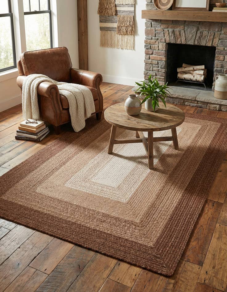 Detail image of 5' 1 x 8' Hand Braided Wool Rug