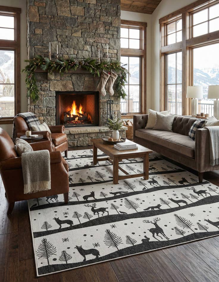 Detail image of 9' x 12'  Washable Holiday Indoor / Outdoor Rug