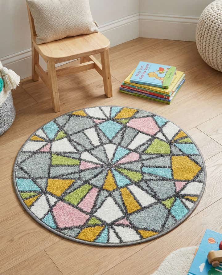 65cm x 65cm Stained Glass Whimsy Kids Tapis Rond