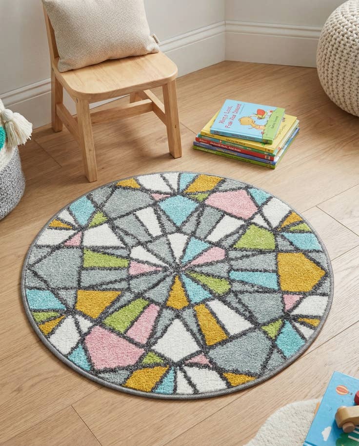 Detail image of 2' 2 x 2' 2 Stained Glass Whimsy Kids Round Rug