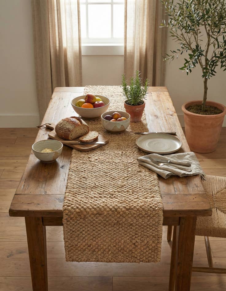 Detail image of  1' 2 x 5' 1  Hand Woven Chunky Jute Table Runner Rug