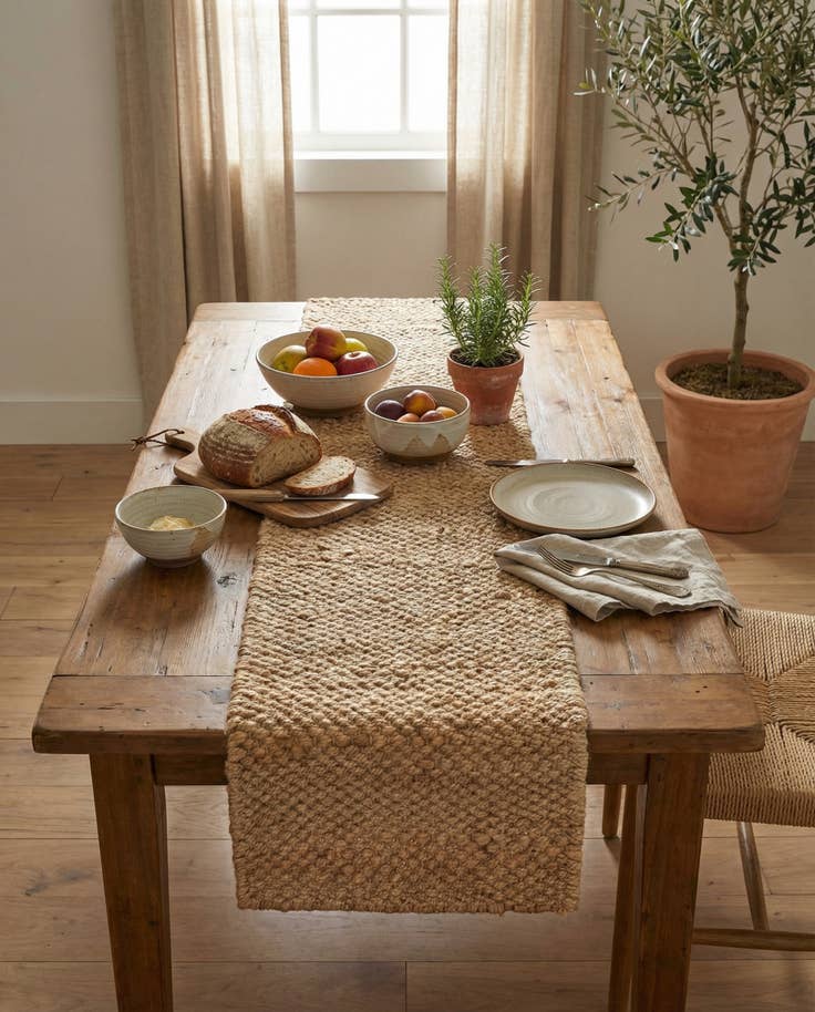 Detail image of 1' 2 x 5' 1 Hand Woven Chunky Jute Table Runner Rug