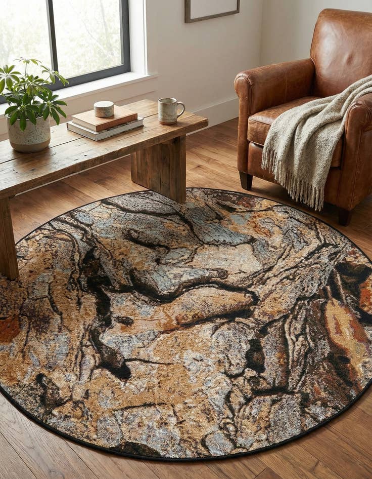 Detail image of 4' x 4'  Washable Modern Indoor / Outdoor Round Rug