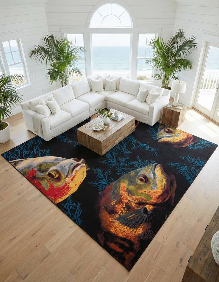 Detail image of 12' x 12' Washable Coastal Indoor / Outdoor Square Rug