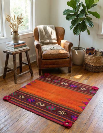 3' 8 x 3' 8 Hand Woven Kilim Fars Wool Square Rug
