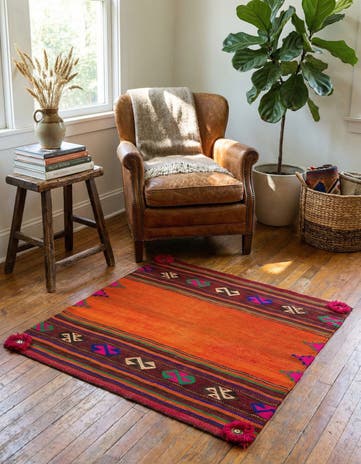 3' 8 x 3' 8 Hand Woven Kilim Fars Wool Square Rug