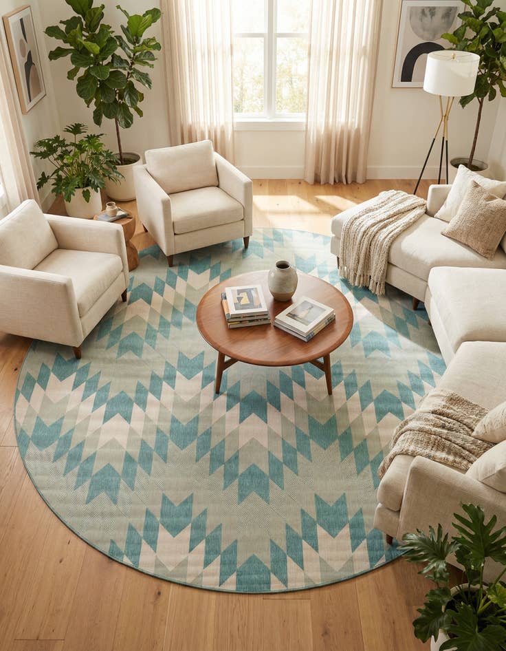 Detail image of 13' x 13' Easy-Clean Modern Indoor / Outdoor Round Rug