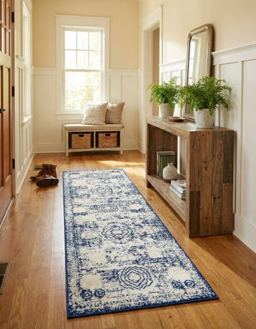 Ivory and Blue Bexley Runner Rug