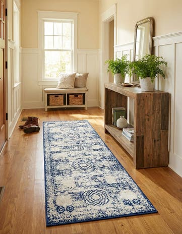 Ivory and Blue Dover Runner Rug