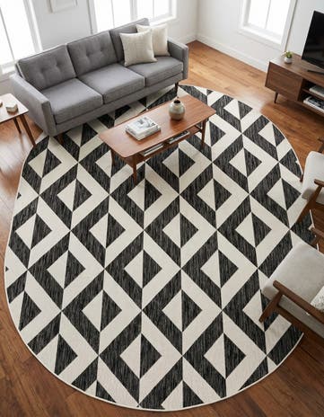 Charcoal Gray Easy-Clean Jill Zarin Napa Indoor / Outdoor Oval Rug