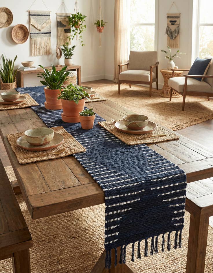 Detail image of 1' 2 x 8'  Hand Woven Chindi Cotton Table Runner Rug