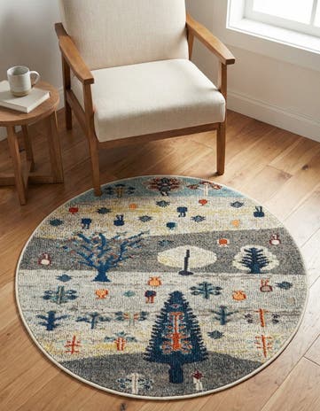 3' 3 x 3' 3 Washable Vivid Round Rug