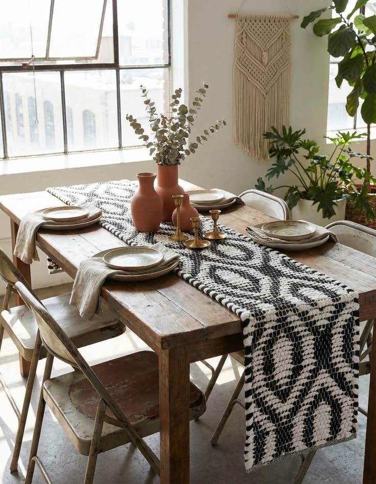 Detail image of 1' 2 x 10'  Hand Woven Chindi Jute Table Runner Rug