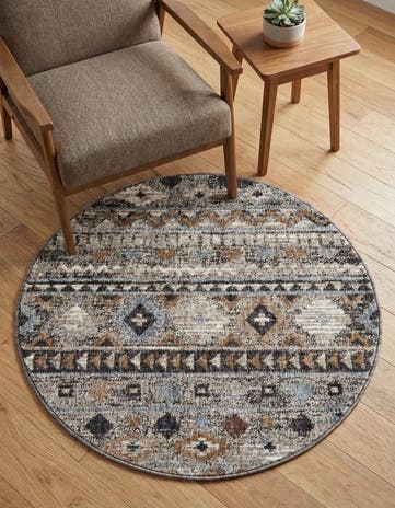 Khaki Gray Eco Southwestern Round Rug