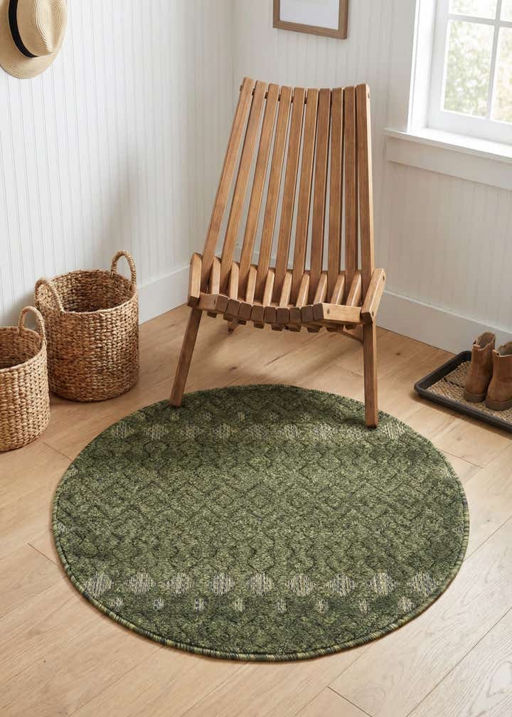 3' x 3' Easy-Clean Trellis Textured Indoor / Outdoor Round Rug