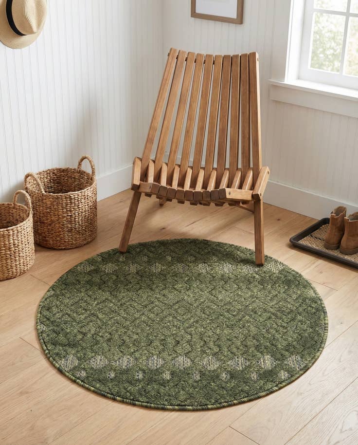 Detail image of 3' x 3' Easy-Clean Trellis Textured Indoor / Outdoor Round Rug