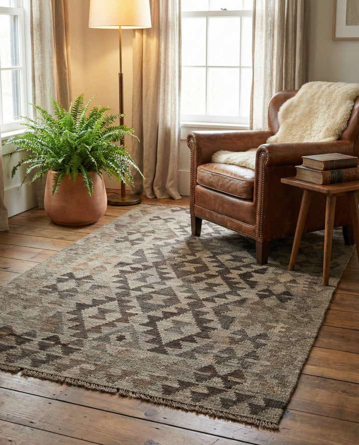 3' 5 x 5' 2 Hand Woven Kilim Maymana Wool Rug