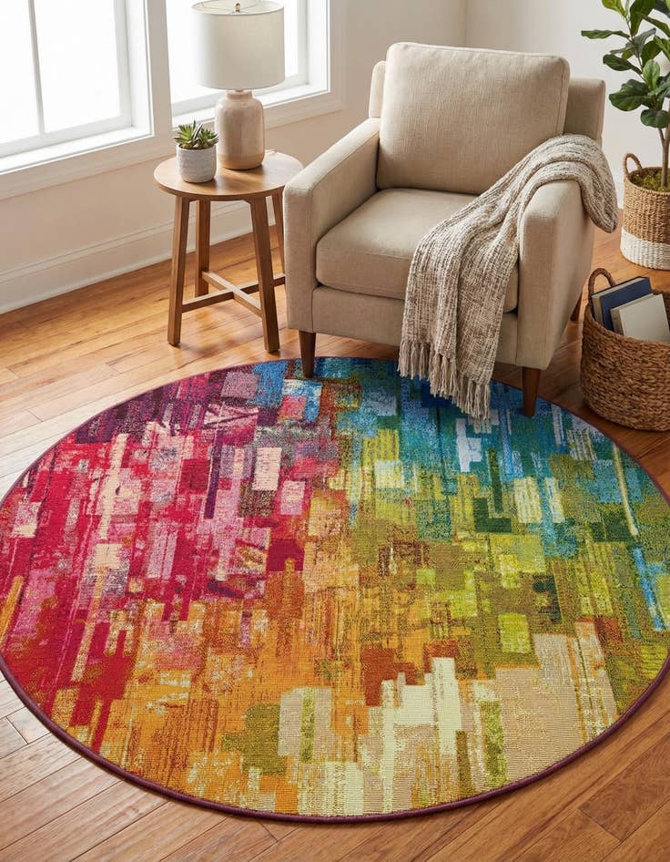 Detail image of  4' x 4'  Washable Modern Indoor / Outdoor Round Rug