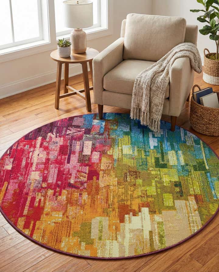 4' x 4' Easy-Clean Modern Indoor / Outdoor Round Rug