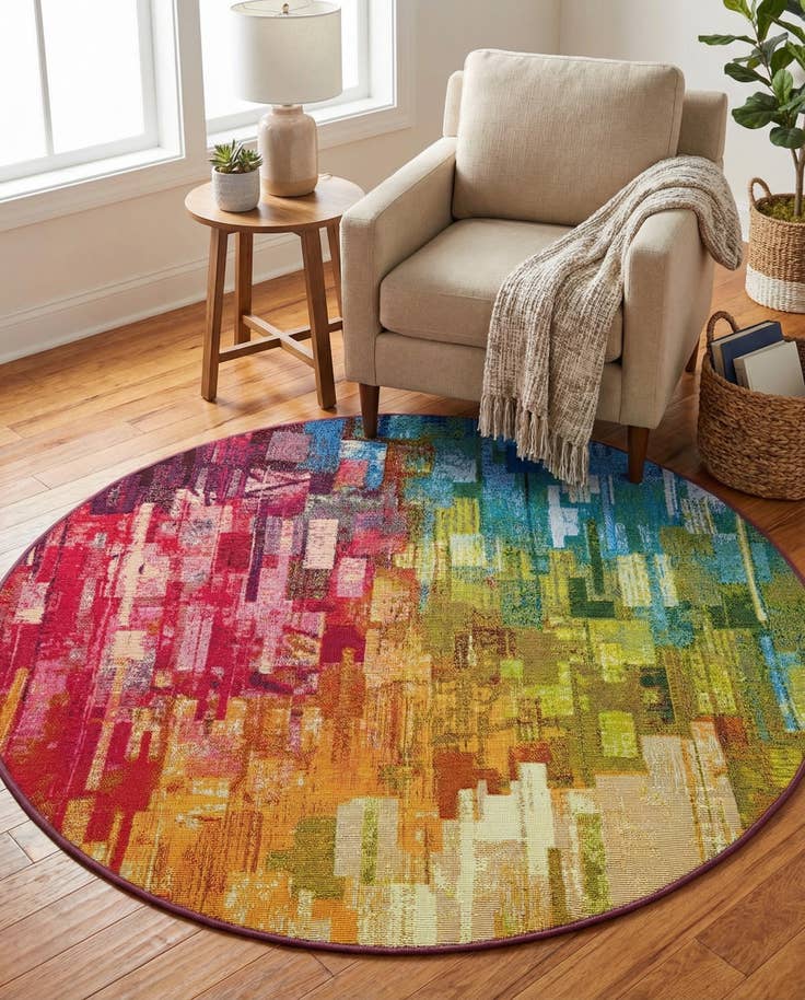 Detail image of 4' x 4' Easy-Clean Modern Indoor / Outdoor Round Rug