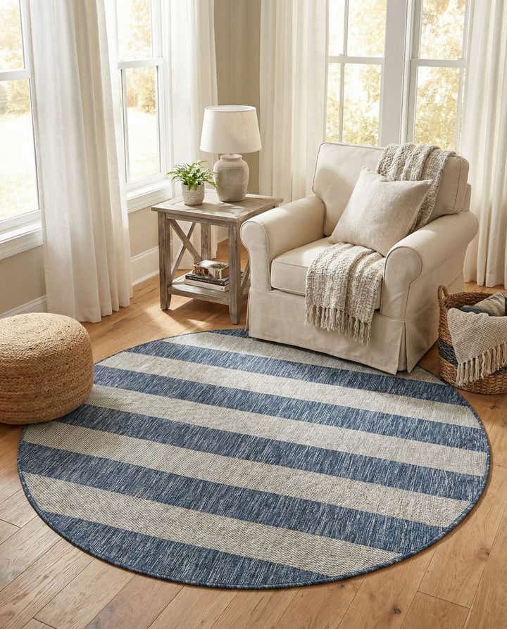 5' 3 x 5' 3 Easy-Clean Ribbon Indoor / Outdoor Round Rug