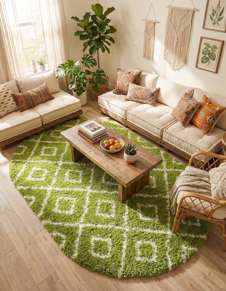 Detail image of 5' 3 x 8' Trellis Shag Oval Rug